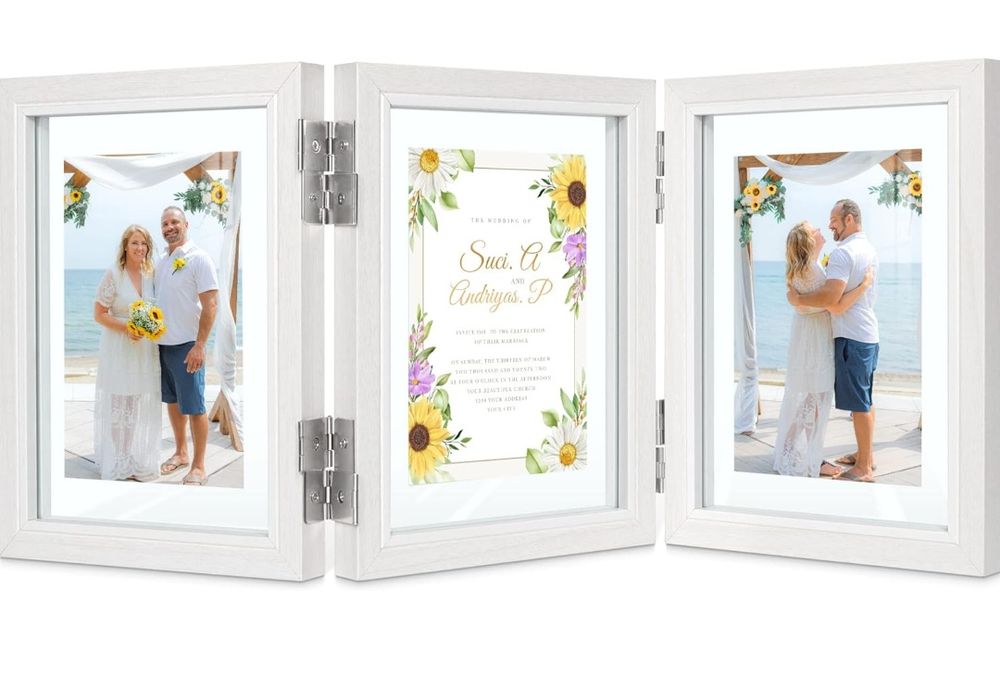 Potrójna ramka z podwójnym szkłem, można umieścić 6 zdjęć.