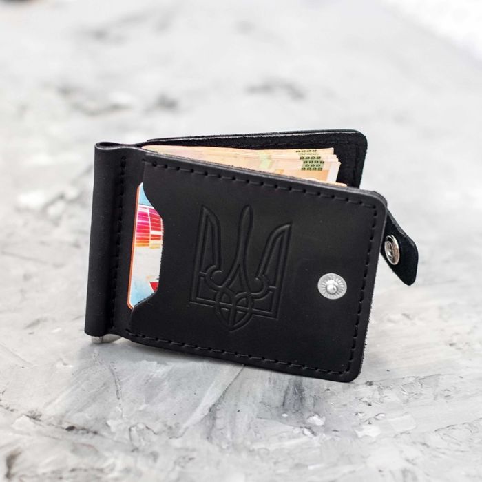 Затискач для грошей та карток на кнопці з тисненя герба України