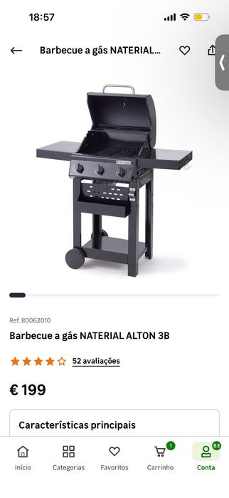 Barbecue a gás / 3 queimadores / 9 W Potência / Novo Preço 244€ (atualmente 200€)