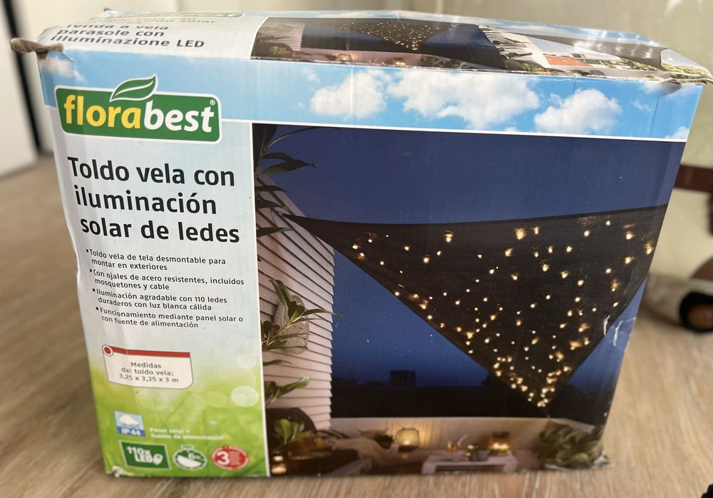 Toldo vela com luzes led exterior novo!
