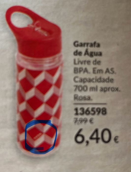 Garrafa de água marca AVON