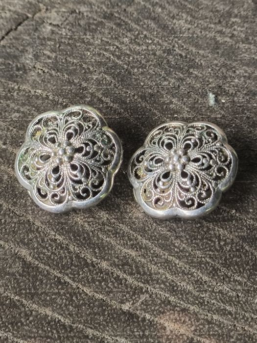 Stare srebrne kolczyki filigran ,klipsy. Vintage
