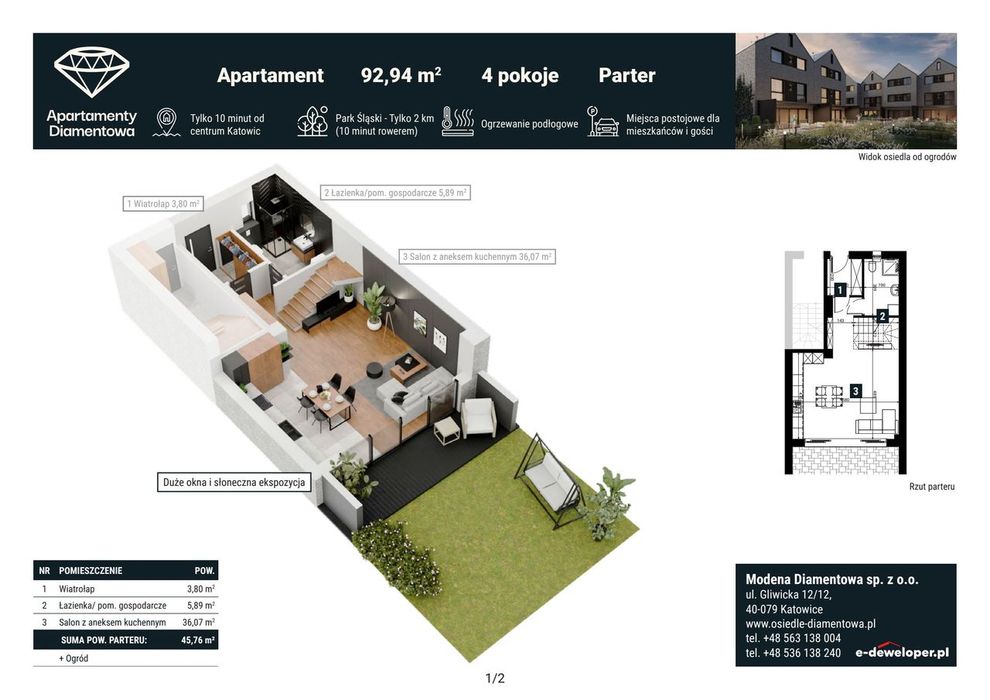4-pokojowe mieszkanie 92m2 + ogródek Bez Prowizji