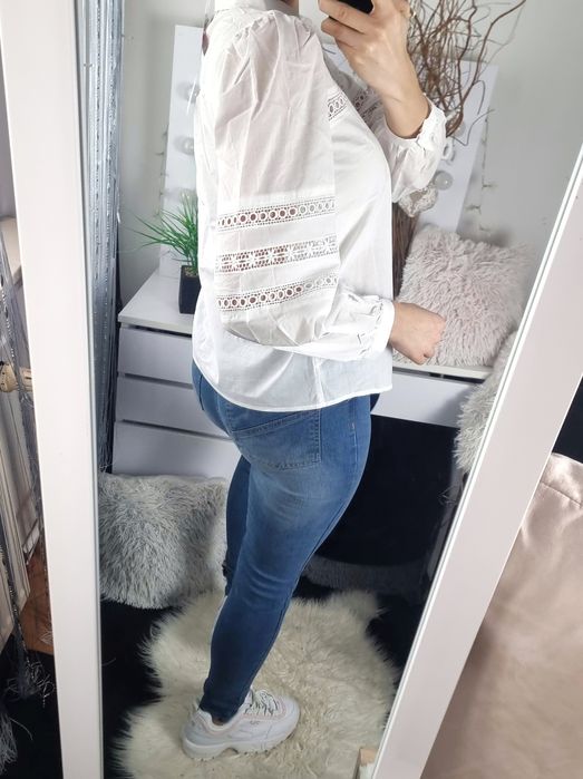 Koszula damska ażurowa z długim rękawem biała 100% bawełna S