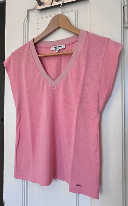 T-shirt decote em V rosa da Morgan tamanho XS