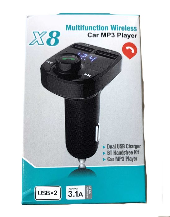 Transmiter odtwarzacz BT/FM, 2 x USB, mp3 TF card, hands free