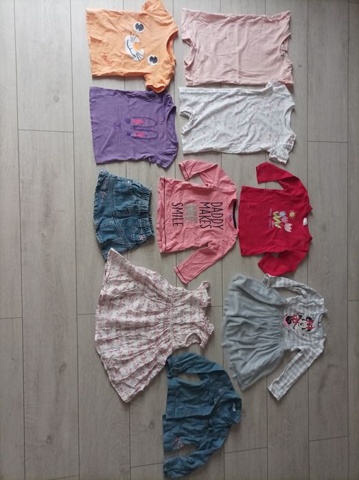 Ubranka wiosenne dziewczynka 86 Paczka sukienki bluzki rampersy