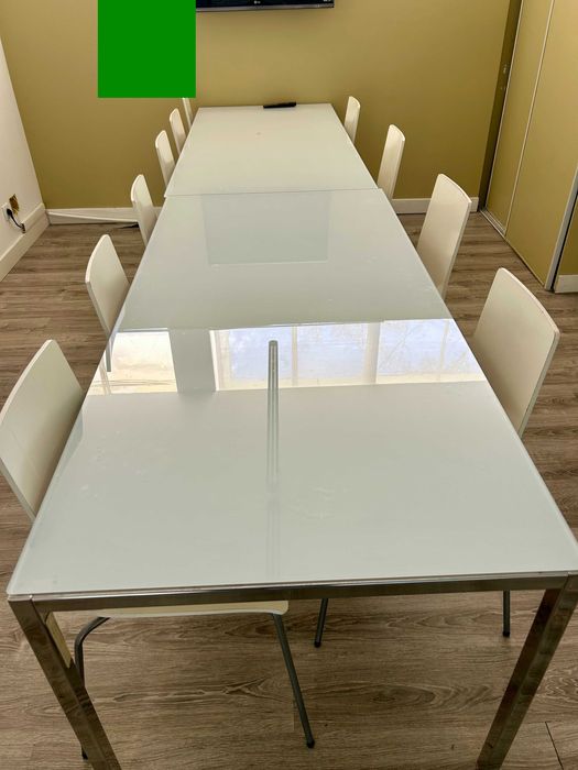 Mesa Escritório/Formação Vidro Branco Lacado + Estrutura Cromada | 180×85×74,5cm