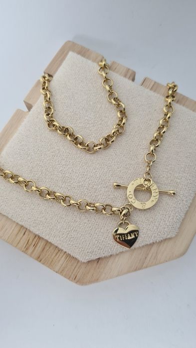 Złoty łańcuszek naszyjnik Tifany zapięcie Toggle grube ogniwa