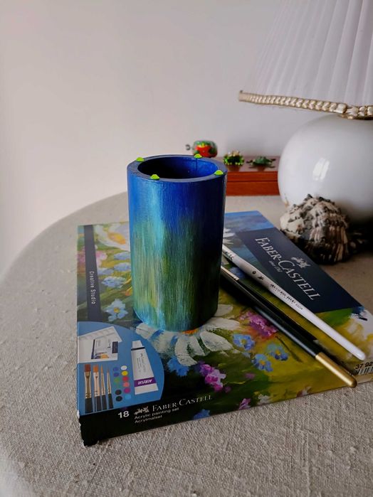 Porta-Canetas de Madeira, Pintado à Mão