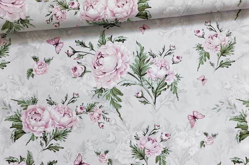 Materiał w kwiaty Tkanina bawełniana pościelowa piwonie