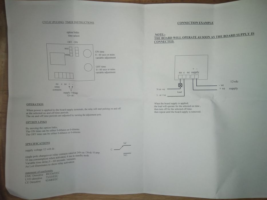 Placa de relais temporizador cíclico-pulsante 0/60s a 0/60minutos