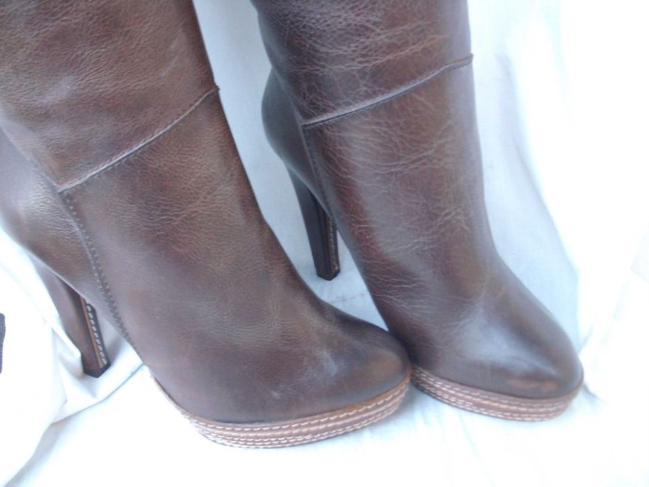 Paco Gil Spain hiszpańskie skórzane brązowe kozaki szpilki platforma