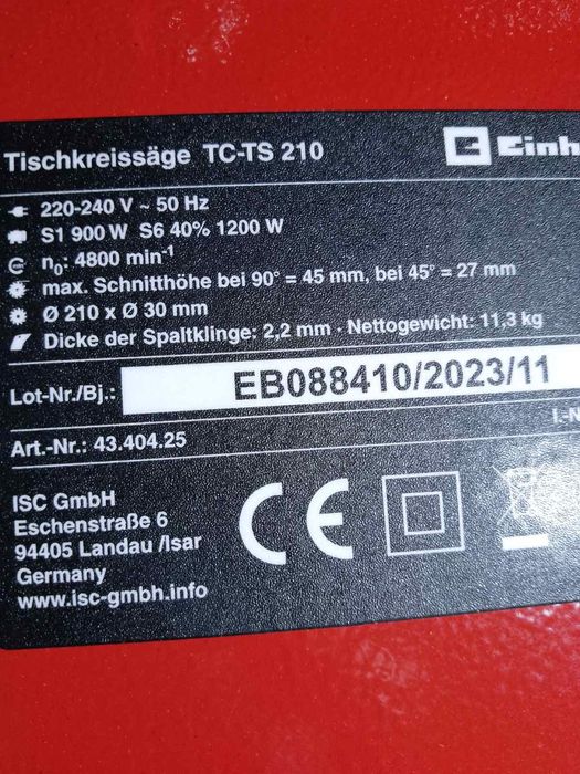Пила циркулярная Einhell TS-TC 210