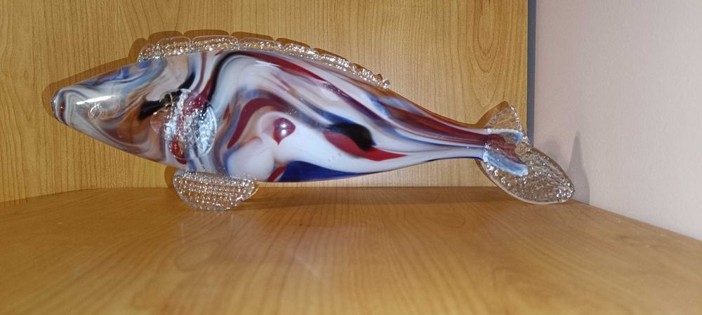 Szklana ryba figurka szkło kolorowe PRL