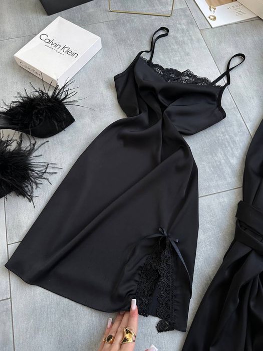 Женский комплект для дома шелк халат+ночнушка Жіночий халат+сукня шовк