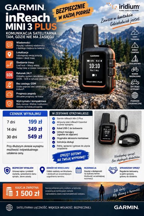 Garmin inReach Mini 3 Plus – NOWY – WYNAJEM 7 DNI – SOS – SATELITA
