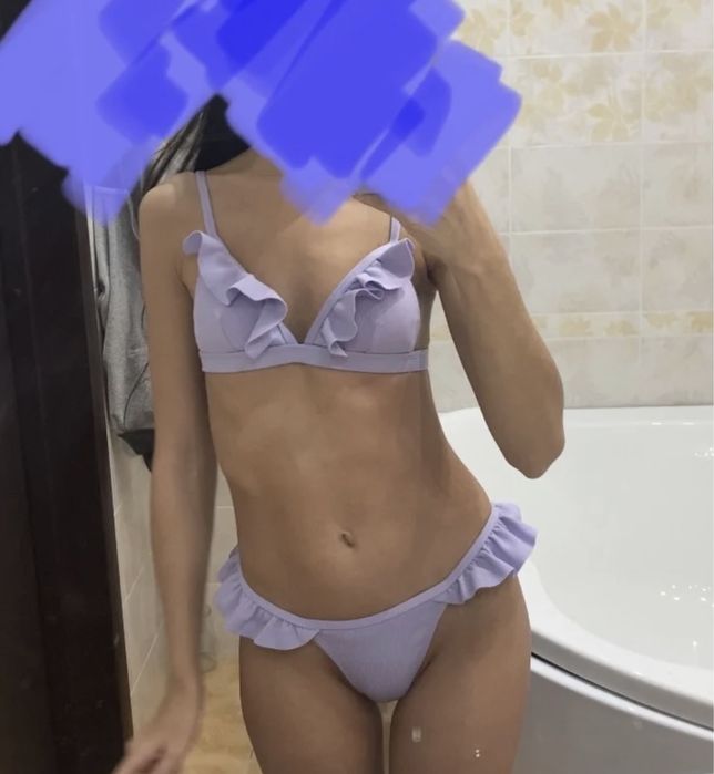 Nowy liliowy strój kąpielowy S M bikini prążkowane