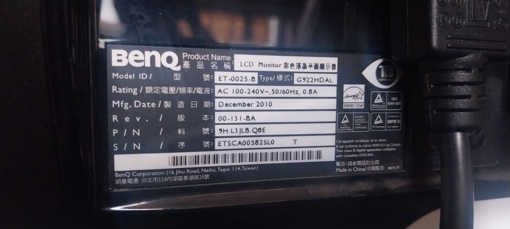 Monitor LED BenQ 19"