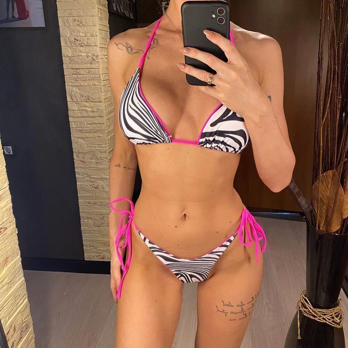 Strój Kąpielowy BIKINI Stringi SEXY Neon Wiązane Zebra - L