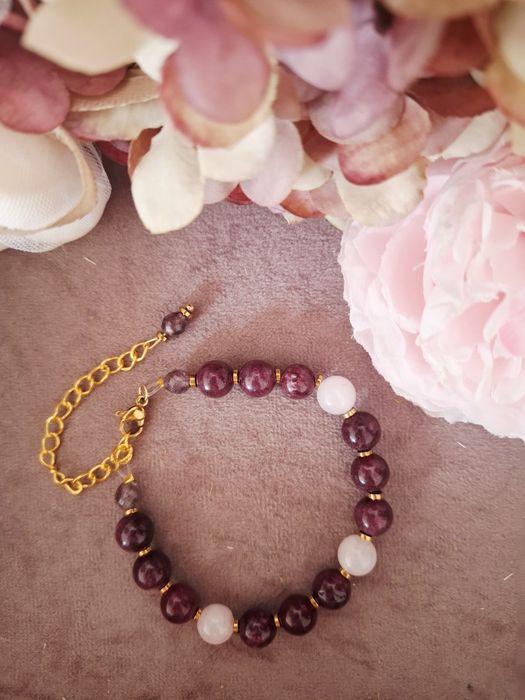 Bransoletka handmade z naturalnych kamieni granat hematyt turmalin kwa