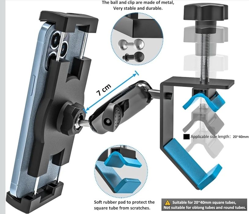 uchwyt na telefon do wózka widłowego  z metalowym zaciskiem E02/3