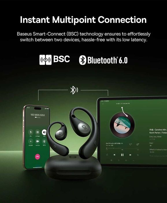 Бездротові TWS навушники Baseus Eli Sport 2 Open-Ear True Wireless Hi-Res Earbuds Bluetooth 6.0