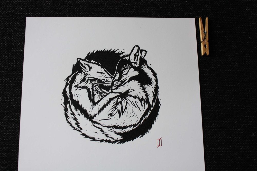 Linoryt, grafika artystyczna / warsztatowa – Wilczki