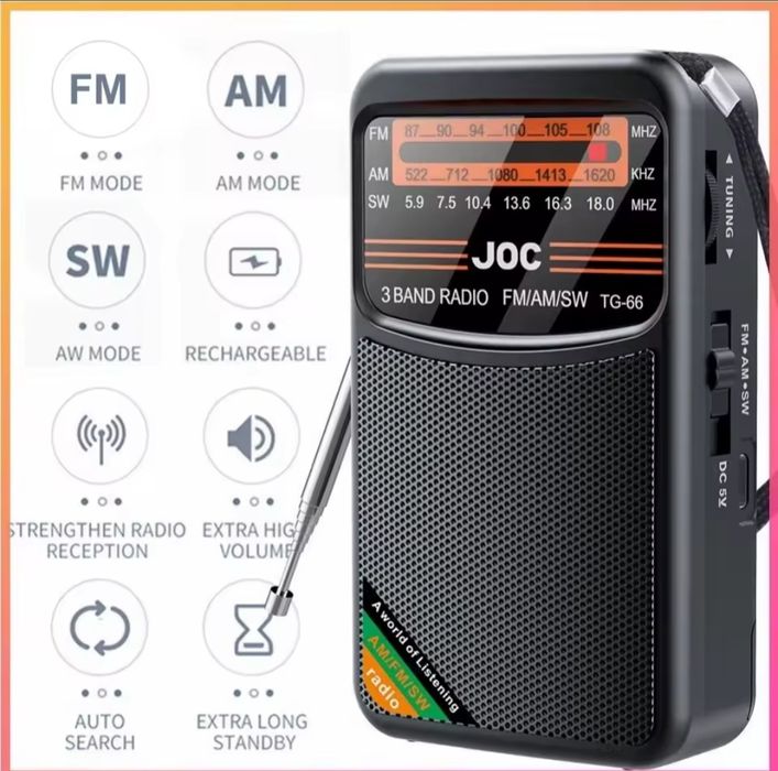 Радиоприемник карманный 3-диапазонный с аккумулятором JOC