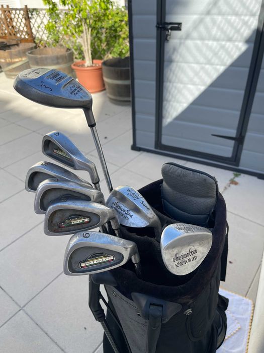 Conjunto de tacos de golfe vintage + saco Callaway + Titleist