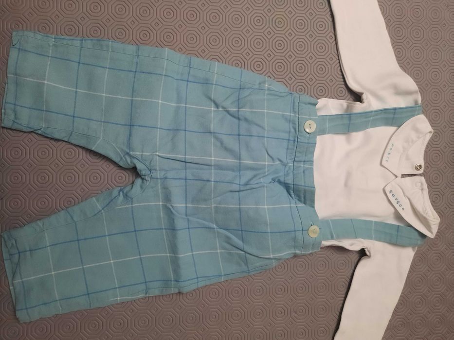 Jardineira com body Jacadi Paris azul bebé