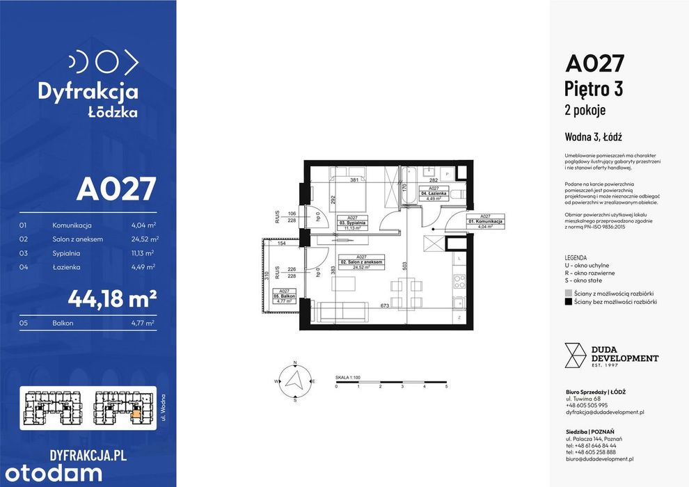 2-pokojowe mieszkanie 44m2 + balkon Bez Prowizji