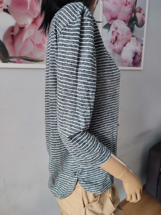 Szara bluzka w białe paski dłuższy tył LEN Esprit rozm S