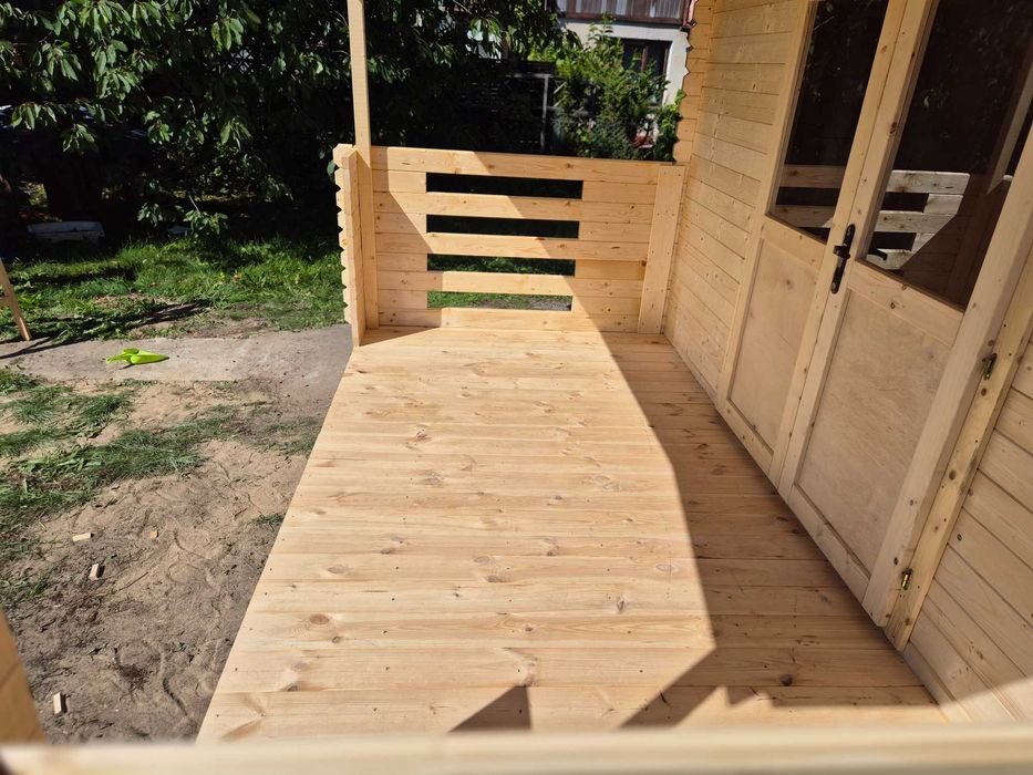 Od RĘKI drewniany domek LETNISKOWY+TARAS*24m*6x4*ściany z balika 34 mm
