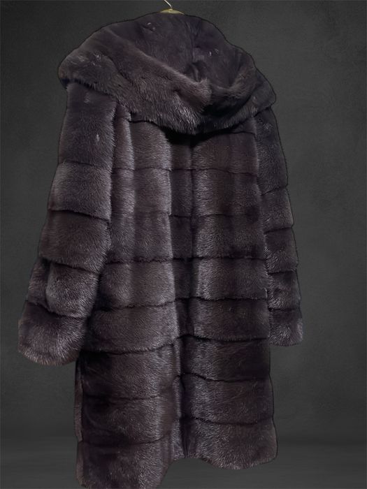 Р. 48-52!! Шуба норкова з капюшоном Греція іріс графіт трансфор. 100см