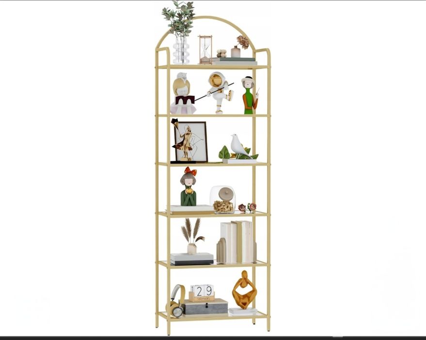 Regał wysoki złoty szklane półki dekoracyjny łuk GLAMOUR 60 x 178,5 cm