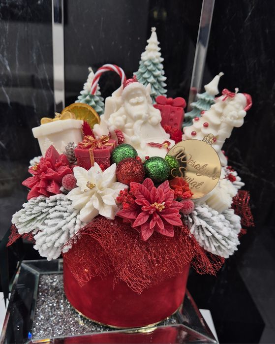 Flower box ze świec sojowych stroik prezent Święta