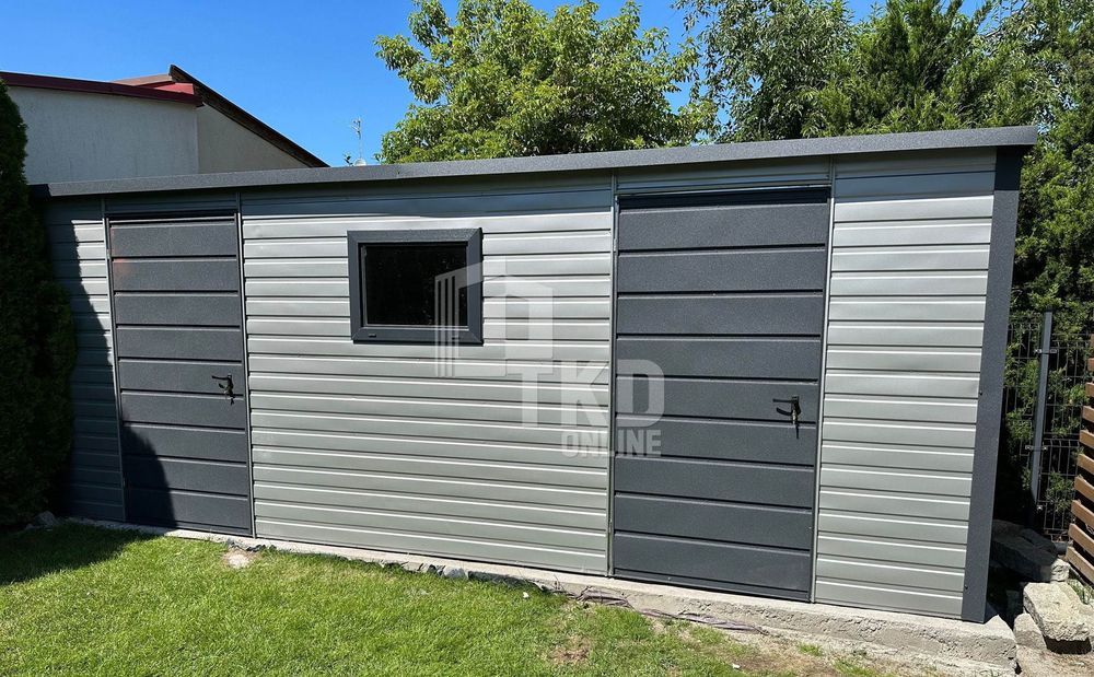 Schowek Domek 6M X 2M Drzwi 2X Okno Srebrny Antracyt Tkd132 6X2