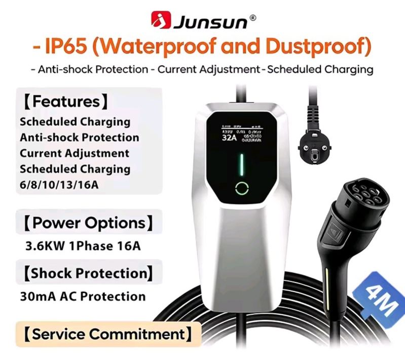 Carregador Carro Eléctrico Junsun 3.5kW/16A (Novo a Estrear)