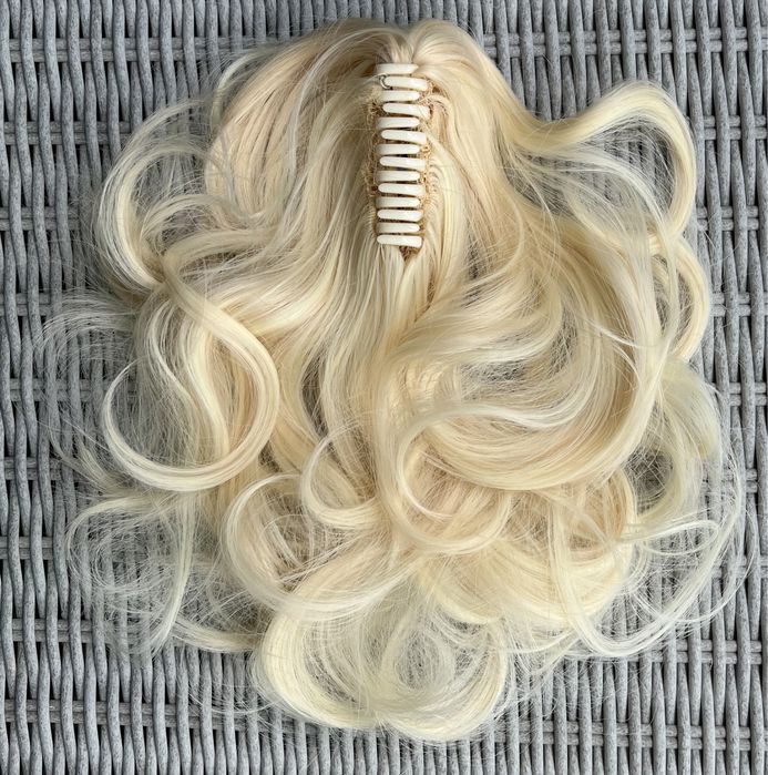 Premium Ultra włosy doczepiane, jasny blond, kucyk, klamra 34 cm 141.