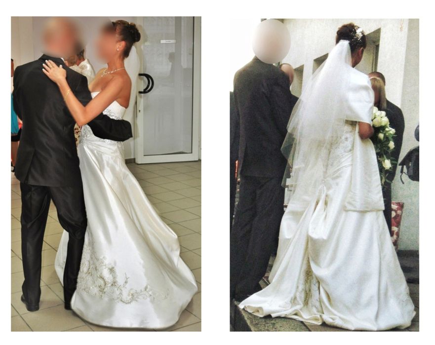 Suknia ślubna Mori Lee USA. Swarovski. Tren podpinany, szal   r.36