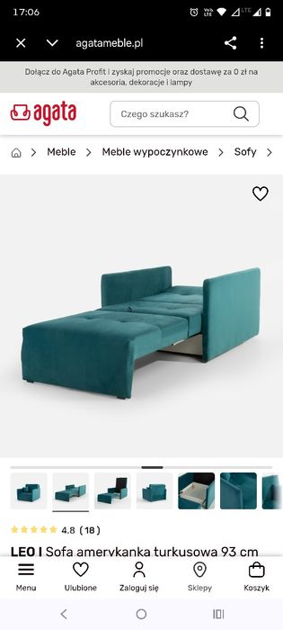 Kanadyjka Sofa jednoosobowa Agata Meble turkus Fotel rozkładany