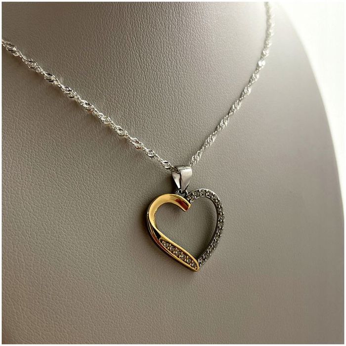 Srebrny Łańcuszek Z Serduszkiem Pr. 925 Z Cyrkoniami Na Prezent + Dedy