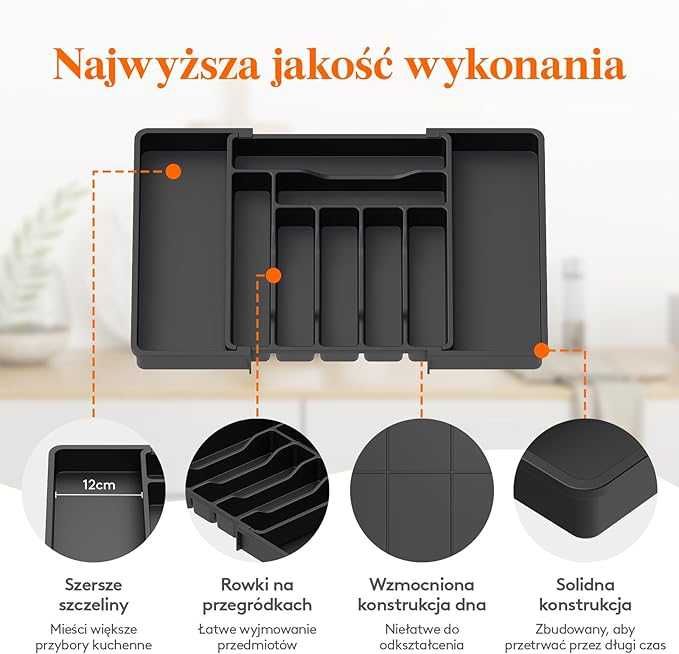 Organizer do szuflady na sztućce Lifewit, czarny, regulowany