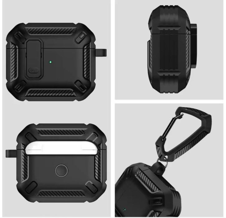 Чехол Кейс для Наушников  Air Pods 2 pro/3/ 4 carbon Карбон+Карабін
