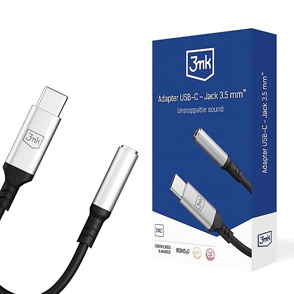 Adapter 3mk USB-C - minijack 3.5 mm - srebrny