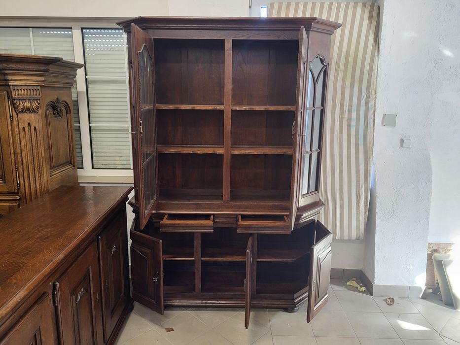 Zestaw 100% dębowy komoda witryna stół 8 krzeseł meble holenderskie