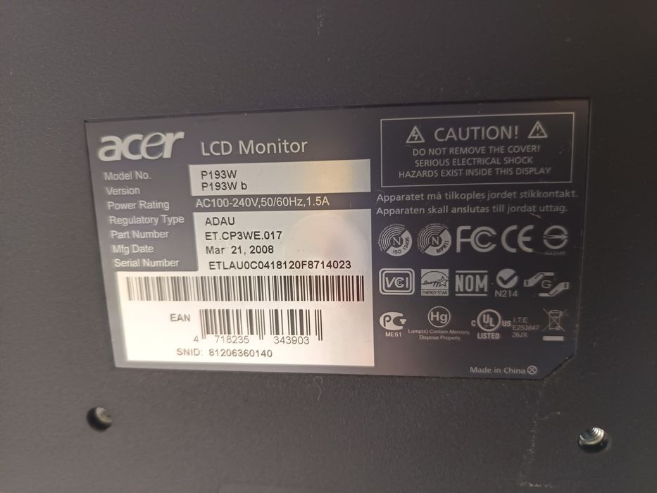 Monitor Acer 19"