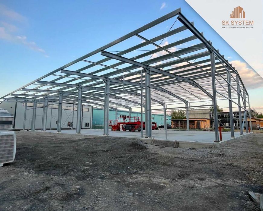 Hala 735 m2 stalowa magazyn warsztat płyta konstrukcja produkcja montaż SK SYSTEM