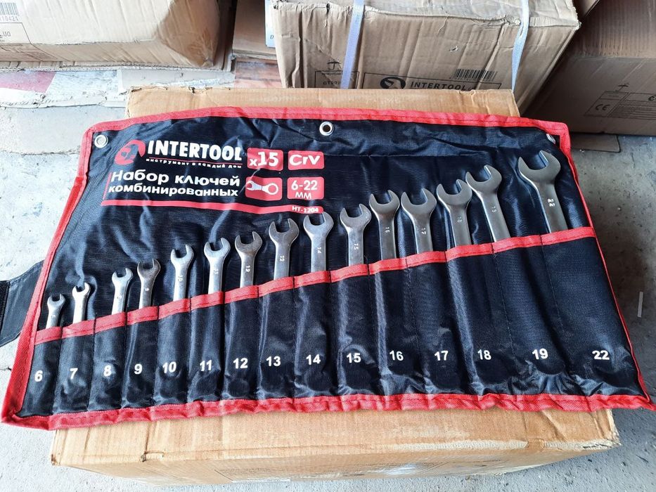 Набір ключів комбінованих 15 од 6-19, 22 мм, Cr-V,  INTERTOOL HT-1204
